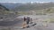 July 26, 2019. Norway. hikers with dogs on the Trolltunga. Dog hiking in Norway. hiking, trekking, lifestyle with pet