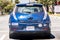 July 28, 2020 Sunnyvale / CA / USA - Back view of Nissan Leaf driving through a residential neighborhood in south San Francisco
