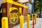 July 30, 2019 Menlo park / CA / USA - UPS locker available 24 hours for package pick-up in San Francisco bay area; UPS has