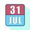 july 31st. Day 31of month,Simple calendar icon on white background. Planning. Time management. Set of calendar icons for web