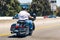 July 4, 2019 Redwood City / CA / USA - Biker riding a Harley Davidson motorcycle on the freeway, on the carpool lane; San