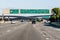 July 4, 2019 San Mateo / CA / USA - Travelling on the freeway in San Francisco bay area; signs signalling approaching interchange