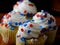 July 4th Celebration Cupcakes with Red and Blue Stars