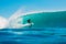 July 7, 2018. Bali, Indonesia. Surfer ride on big barrel wave at Padang Padang. Professional surfing in ocean