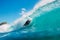 July 7, 2018. Bali, Indonesia. Surfer ride on big barrel wave at Padang Padang. Professional surfing in ocean