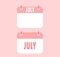 July Calendar icon on red background.Two flat style
