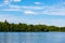 July landscape on a quiet lake. Camping