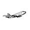 Jumbo Passenger Jet Airliner Taking Off Side Retro Black and White