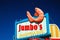 A jumbo shrimp hangs from a dinerâ€™s sign