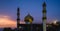 Jummah Masjid Mosque in the night landscape long exposure photograph, the Haputale city is in the background