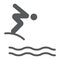 Jump diving glyph icon, sport and water, diver sign, vector graphics, a solid pattern on a white background.