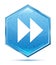 Jump forward icon crystal blue hexagon button