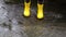 Jump through puddles in yellow rubber boots. Walk in rain and enjoy the bad weather falling into childhood and running through wet