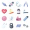 Jump rope, ball, scales other items for health.Gym And Workout set collection icons in cartoon style vector symbol stock