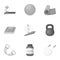 Jump rope, ball, scales other items for health.Gym And Workout set collection icons in monochrome style vector symbol