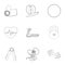 Jump rope, ball, scales other items for health.Gym And Workout set collection icons in outline style vector symbol stock