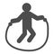 Jump rope exercise line and solid icon. Sportsman training, skipping-rope symbol, outline style pictogram on white