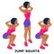 Jump squats. Squat. Sport exersice. Silhouettes of woman doing exercise. Workout, training