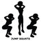 Jump squats. Squat. Sport exersice. Silhouettes of woman doing exercise. Workout, training