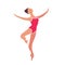 Jumping ballerina in red leotard, isolated on white background.