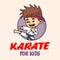 Jumping Boy in karate discipline. Martial arts school for childrens. Baby Karate logo. Strong kids concept