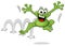 Jumping cartoon frog on white