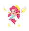 Jumping cartoon nurse with pink hair