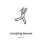 Jumping dancer outline vector icon. Thin line black jumping dancer icon, flat vector simple element illustration from editable