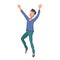 Jumping or Dancing Man. Cartoon character. Party People. Cheerful jumping Man. Smiling Happy Human Face.Fashion Jumping Man.