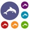 Jumping dolphin icons set