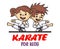 Jumping Girl and Boy in karate discipline. Martial arts school for childrens. Baby Karate logo. Strong kids concept