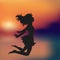 Jumping Girl Cartoon, Sunset, Seaside