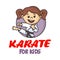 Jumping Girl in karate discipline. Martial arts school for childrens. Baby Karate logo. Strong kids concept