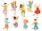 Jumping Kids Feeling Happiness and Excitement Having Fun Vector Set