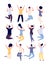 Jumping people set. happy smiling adults enjoy in jump celebrating event. healthy lifestyle Isolated vector cartoon