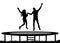 Jumping people on a trampoline silhouette, jump young couple