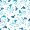 Jumping Playful Dolphin Fish Abstract Vector Seamless Pattern