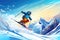 Jumping Skier, Extreme Winter Sports, Freestyle Skiing in Snow Mountains, Generative AI Illustration