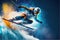 Jumping skier Snowboarding Extreme Winter Sport, High Speed Snow Jump. Generative AI