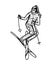 Jumping skier woman. Active winter sport. Engraved hand drawn vintage sketch athlete for label or signboard or web site