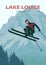 jumping skiers illustration poster design, lake louise vintage poster design