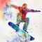 Jumping snowboarder. Watercolor illustration of a man on a snowboard. Snowboarding