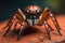 jumping spider closeup on solid color background, copyspace. ai generative