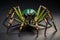 jumping spider closeup on solid color background, copyspace. ai generative