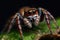 jumping spider macro close up on leaf garden spider jumping spider, jumping spider macro close up on dark background, AI Generated