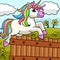 Jumping Unicorn Colored Cartoon Illustration