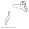 Jumping into the water from a springboard. The athlete jumps from the rack backwards. Sketch. Vector icon.