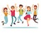 Jumping young happy people in casual clothes. Flat vector characters set