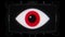 Jumpy RGB red eye symbol and alert warning on futuristic screen display background animation seamless loop ... New