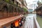 Jun 30,2018 : A boatman driving a boat at Las casas filipinas,Bataan, Philippines